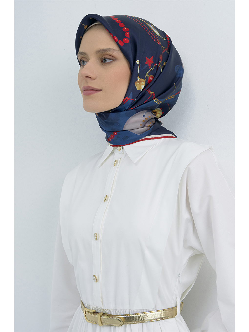 Lacivert Saf İpek Sura Eşarp 9527d 02-2
