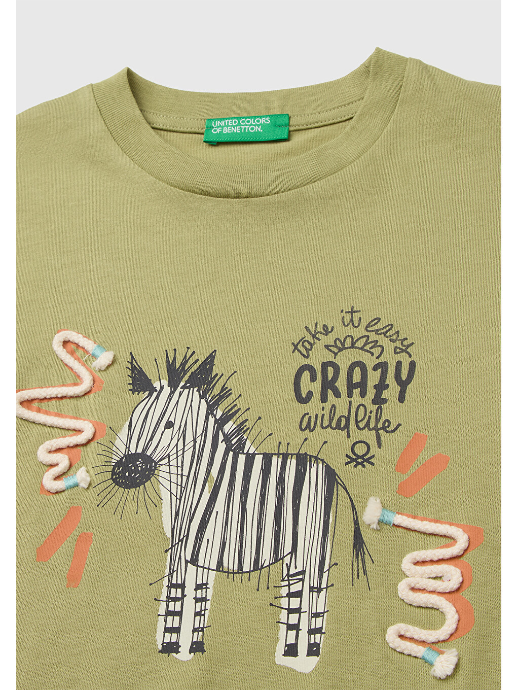 Erkek Bebek Haki Baskı ve Aplike Detaylı Bisiklet Yaka T-Shirt-2