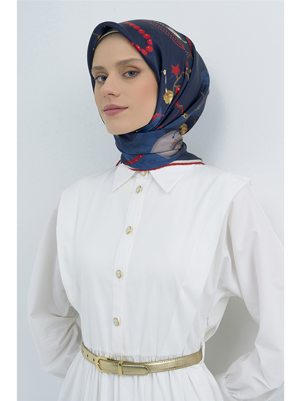 Lacivert Saf İpek Sura Eşarp 9527d 02-3