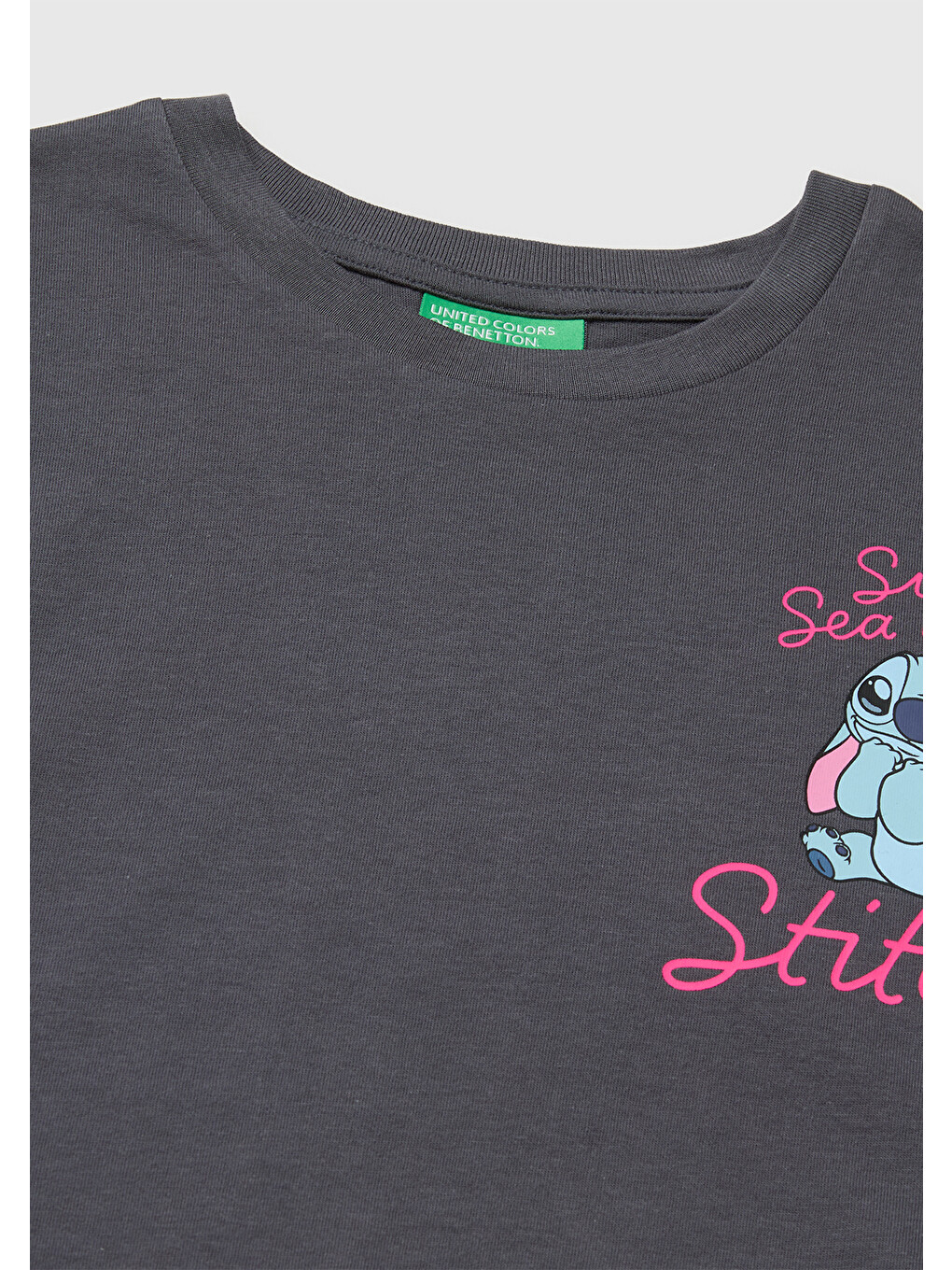 Kız Çocuk Koyu Kahverengi Lilo & Stitch Baskı Detaylı Crop T-Shirt-2