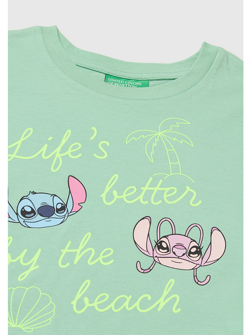 Kız Çocuk Yeşil Lilo & Stitch Baskı Detaylı Crop T-Shirt-2