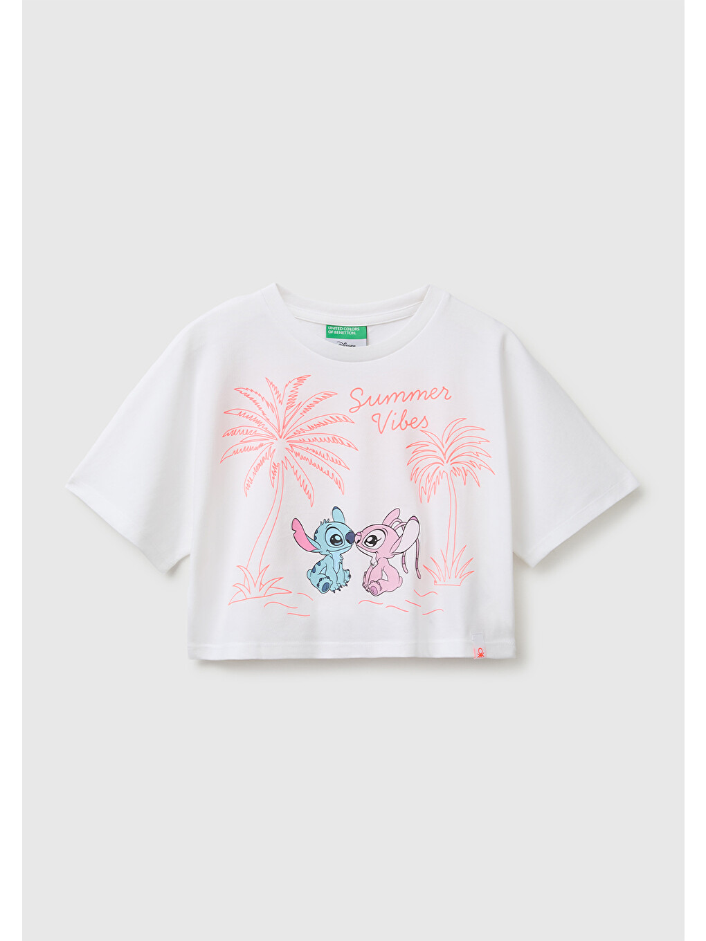 Kız Çocuk Beyaz Lilo & Stitch Baskı Detaylı Crop T-Shirt