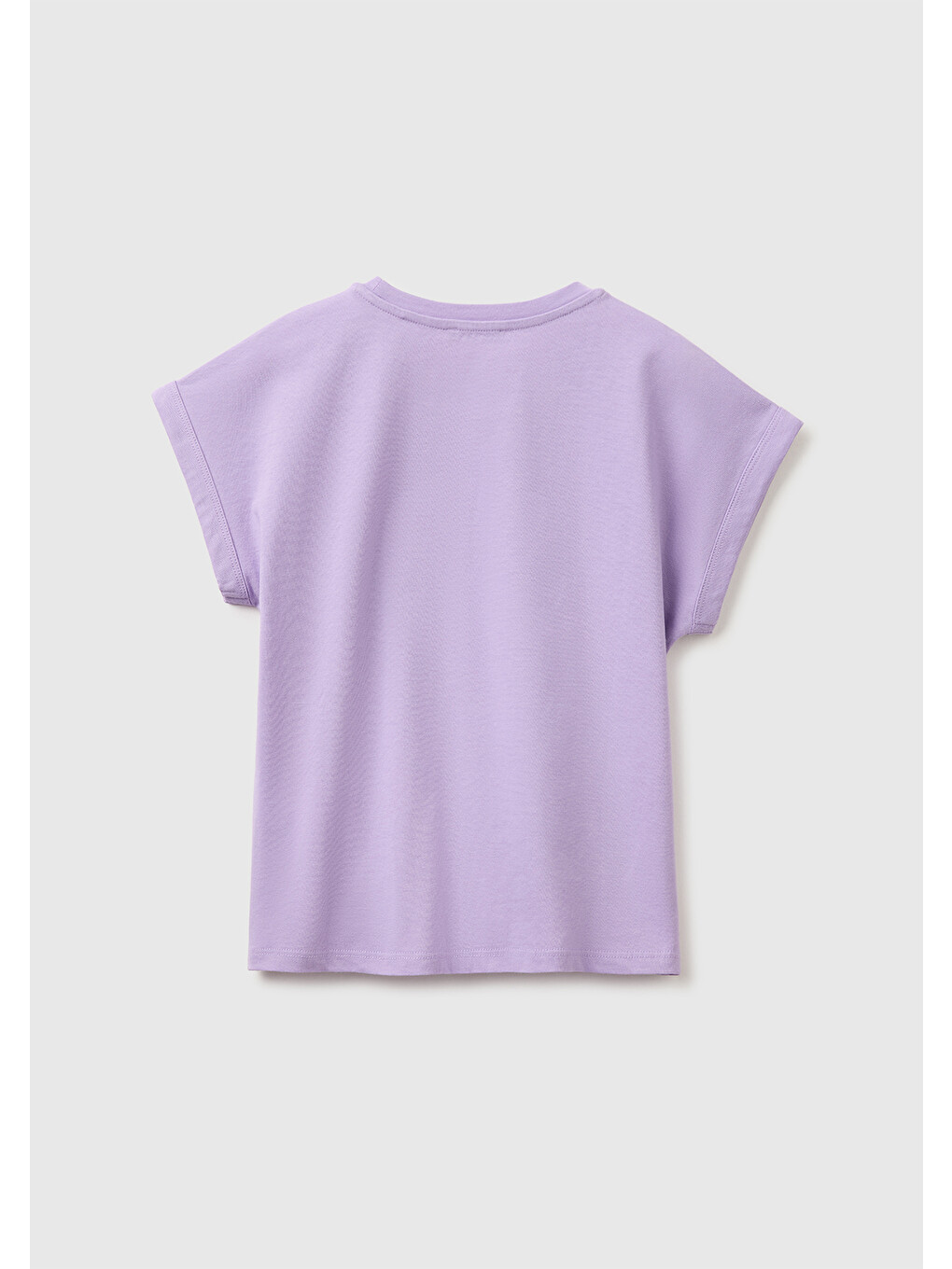 Kız Çocuk Lila Renkli Taş Detaylı Bisiklet Yaka T-Shirt-1