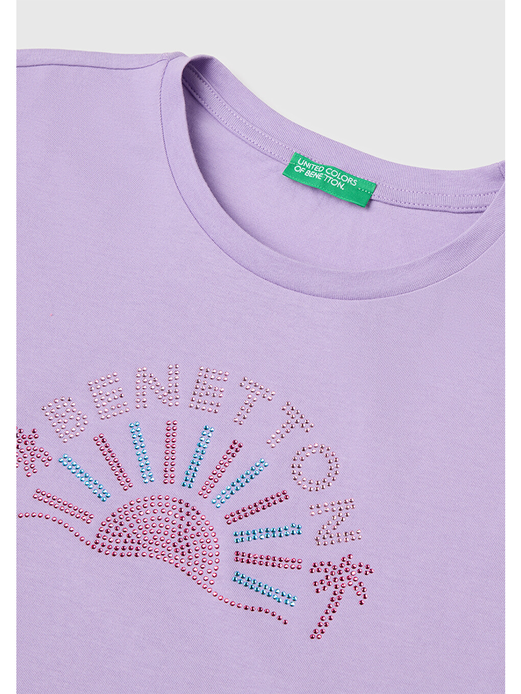 Kız Çocuk Lila Renkli Taş Detaylı Bisiklet Yaka T-Shirt-2