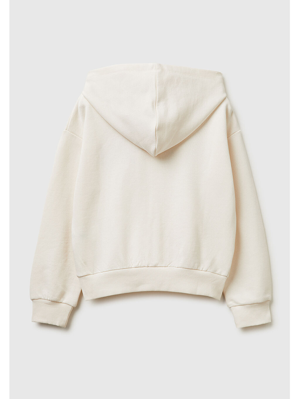 Kız Çocuk Ekru Simli Logolu Fermuarlı Cepli Kapüşonlu Yüksek Yaka Sweatshirt-1