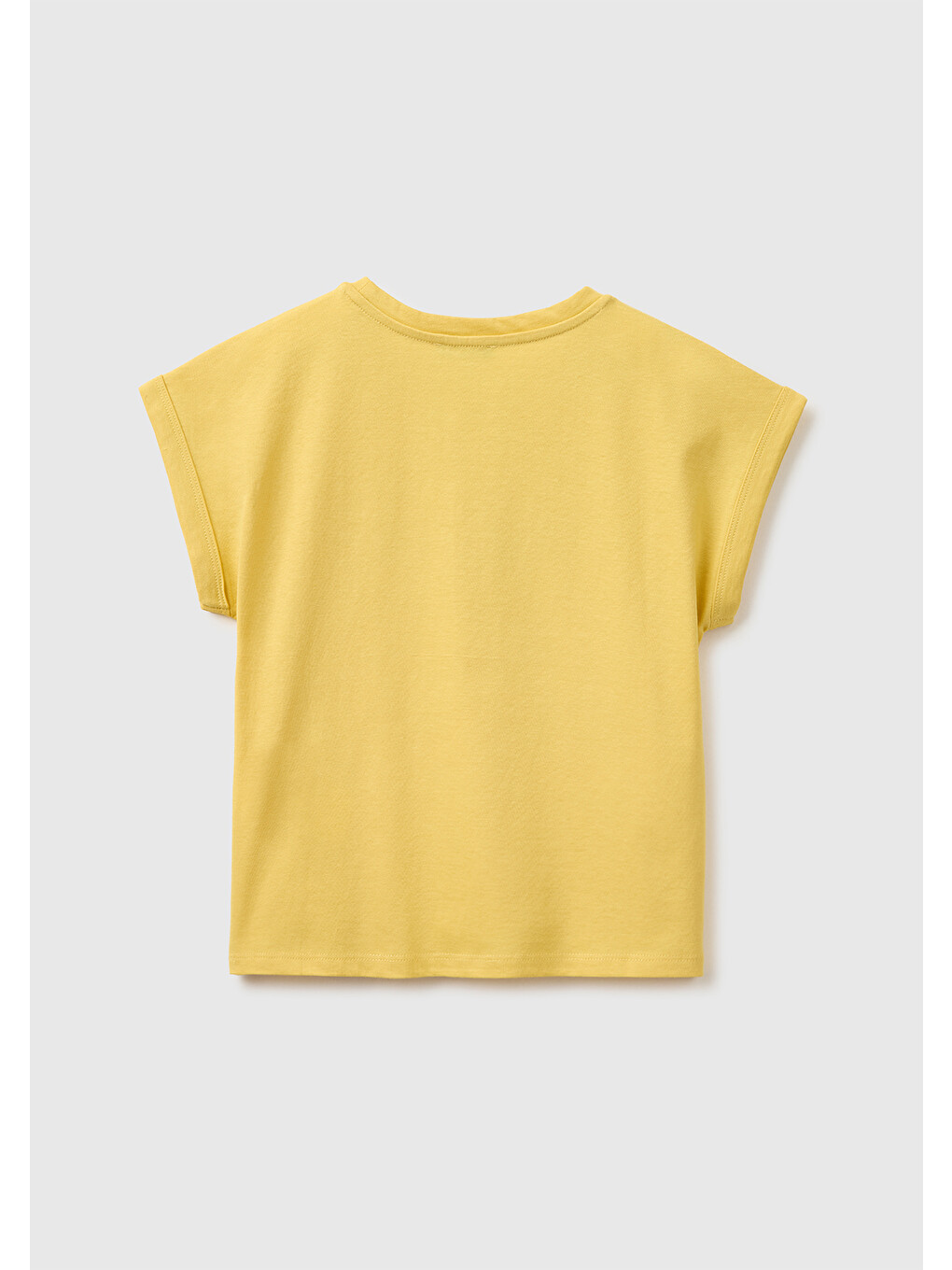 Kız Çocuk Hardal Sarısı Renkli Taş Detaylı Bisiklet Yaka T-Shirt-1