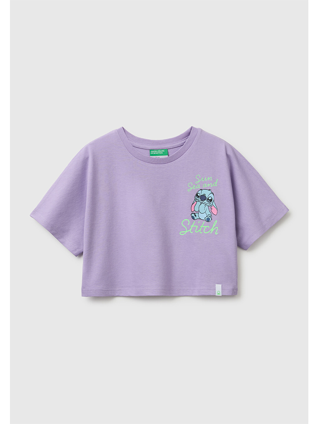Kız Çocuk Lila Lilo & Stitch Baskı Detaylı Crop T-Shirt