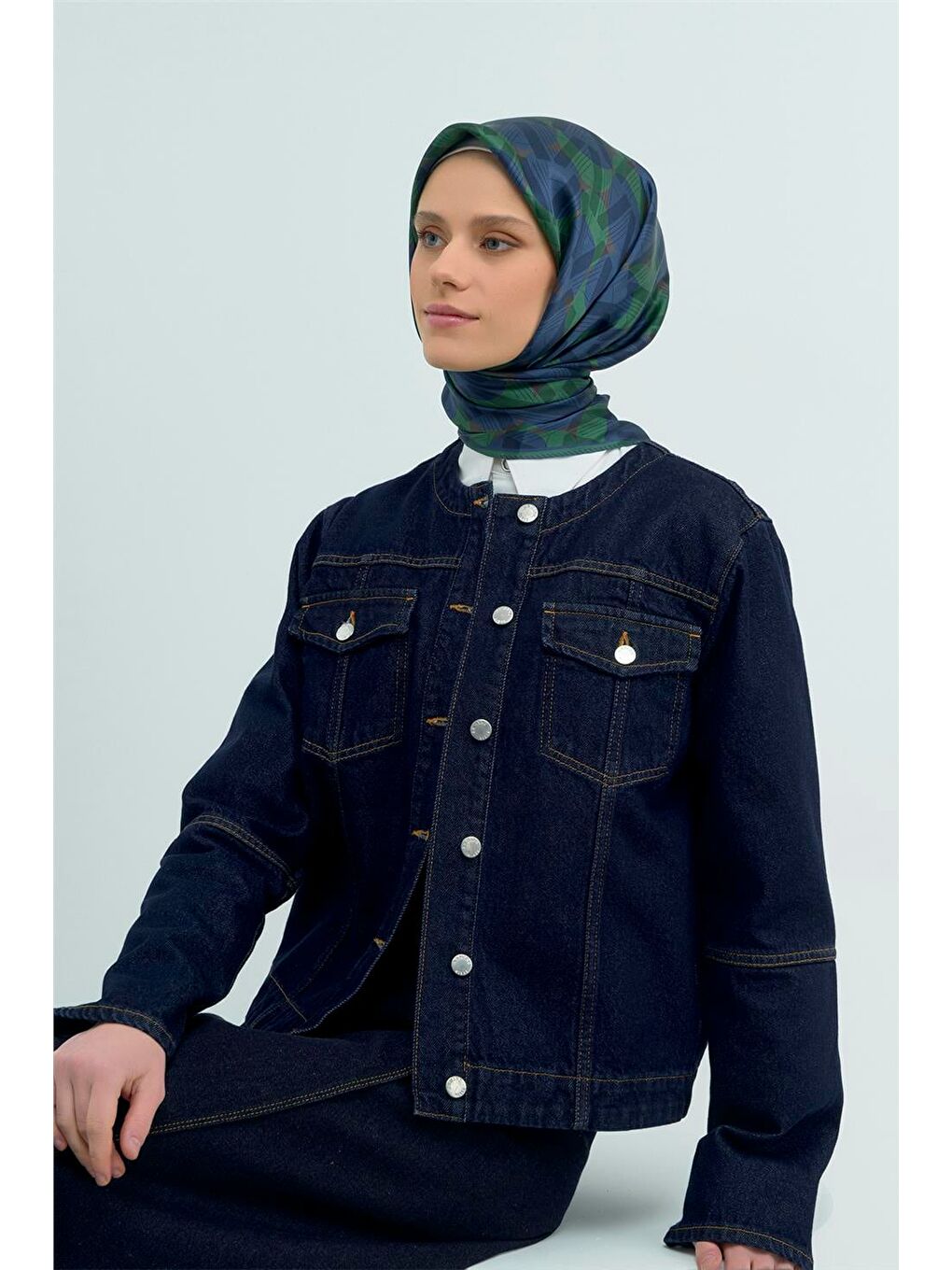 Lacivert Saf İpek Twill Eşarp 9541D 87