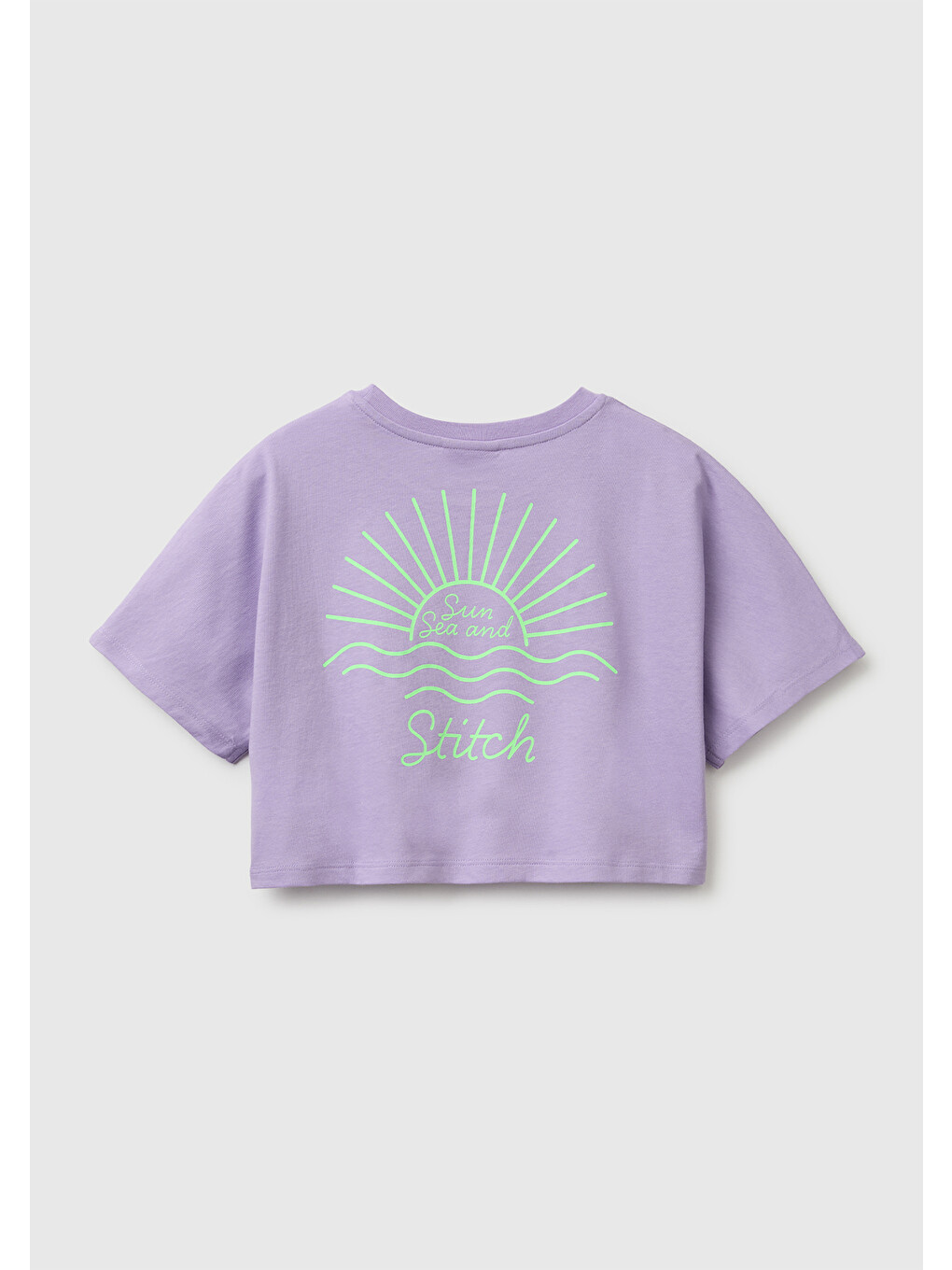 Kız Çocuk Lila Lilo & Stitch Baskı Detaylı Crop T-Shirt-1