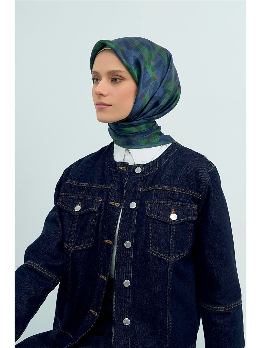 Lacivert Saf İpek Twill Eşarp 9541D 87-1