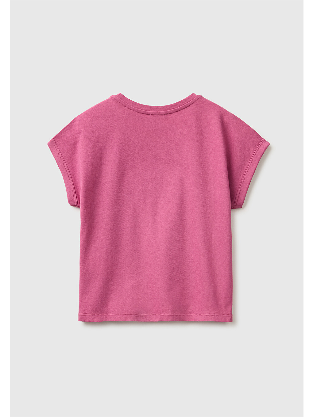 Pembe Kız Çocuk Gül Kurusu Renkli Taş Detaylı Bisiklet Yaka T-Shirt-1