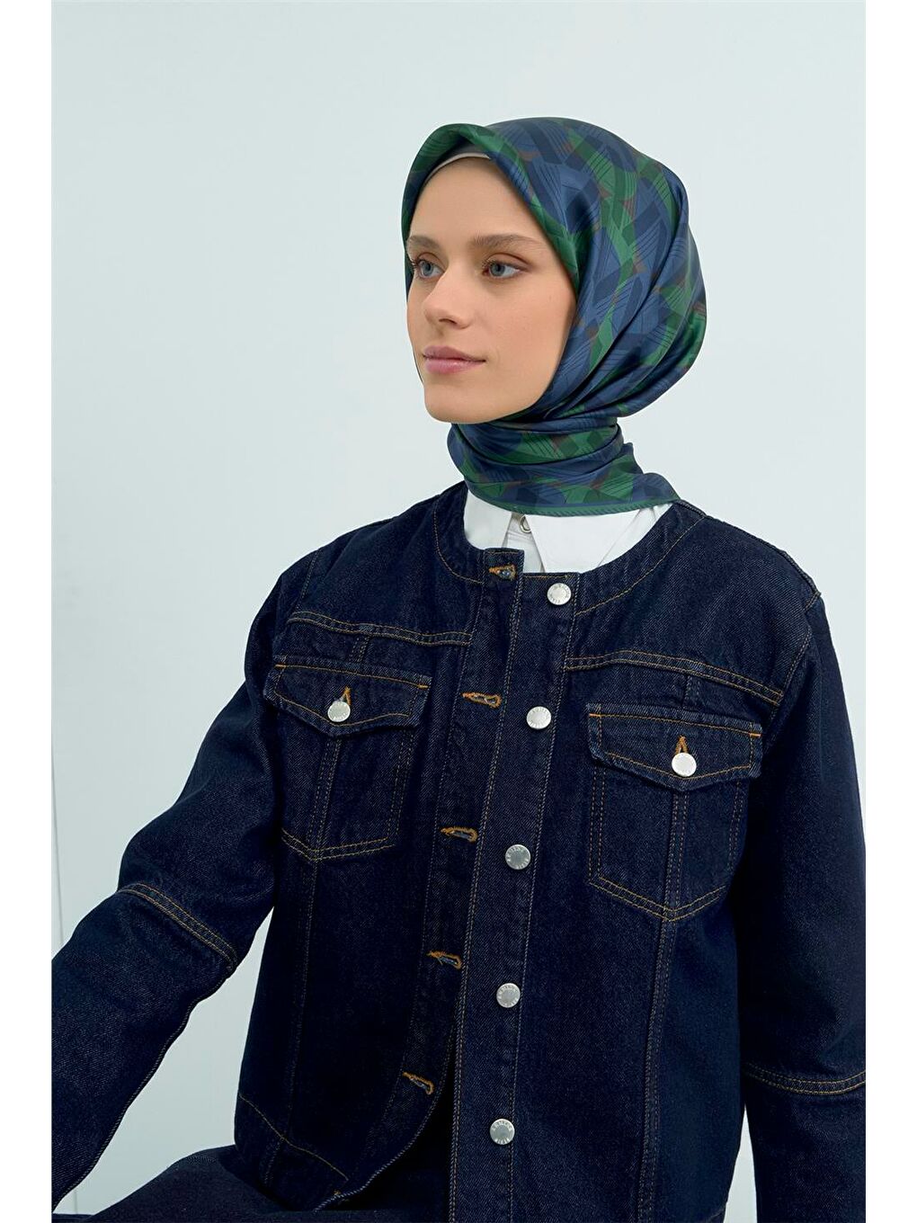 Lacivert Saf İpek Twill Eşarp 9541D 87-2