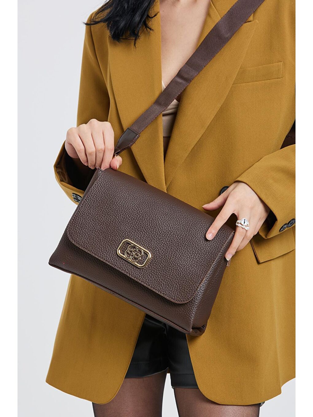 Uzun Askılı Ronald Kadın Çapraz Çanta Kahverengi-1