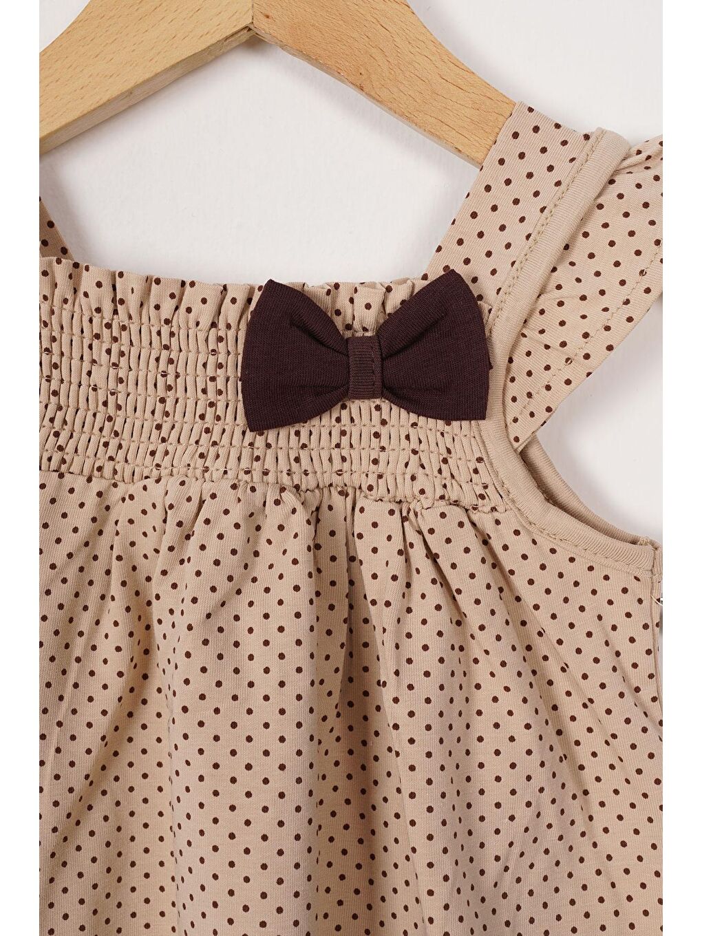 Bej Kare Yaka Fırfır Kol Kız Çocuk Taytlı Takım-1