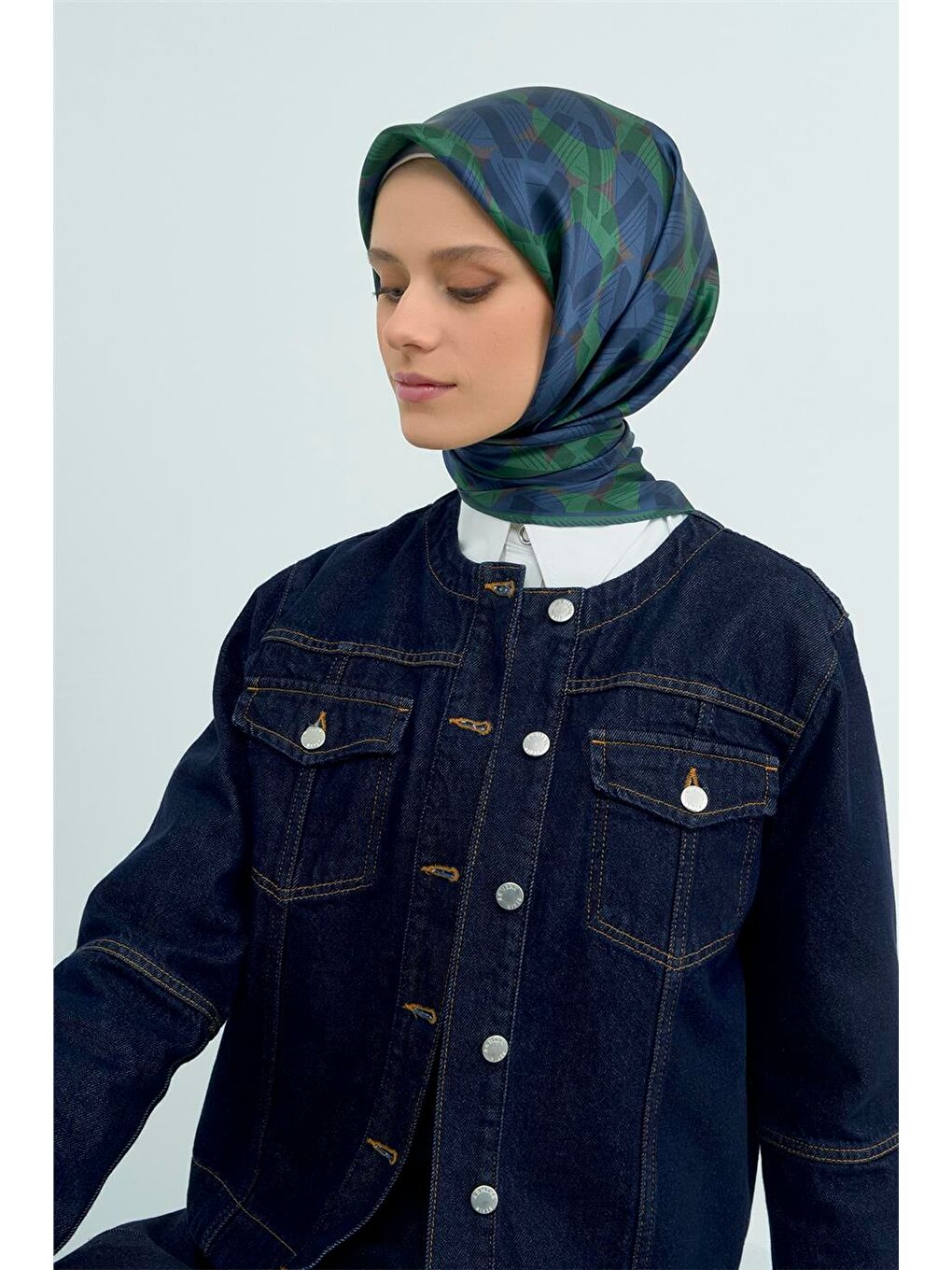 Lacivert Saf İpek Twill Eşarp 9541D 87-3