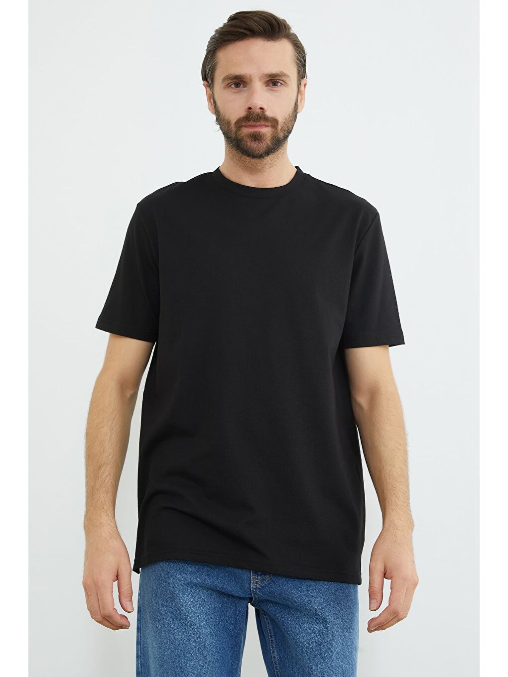 Siyah Oxford Kumaş Bisiklet Yaka Tişört