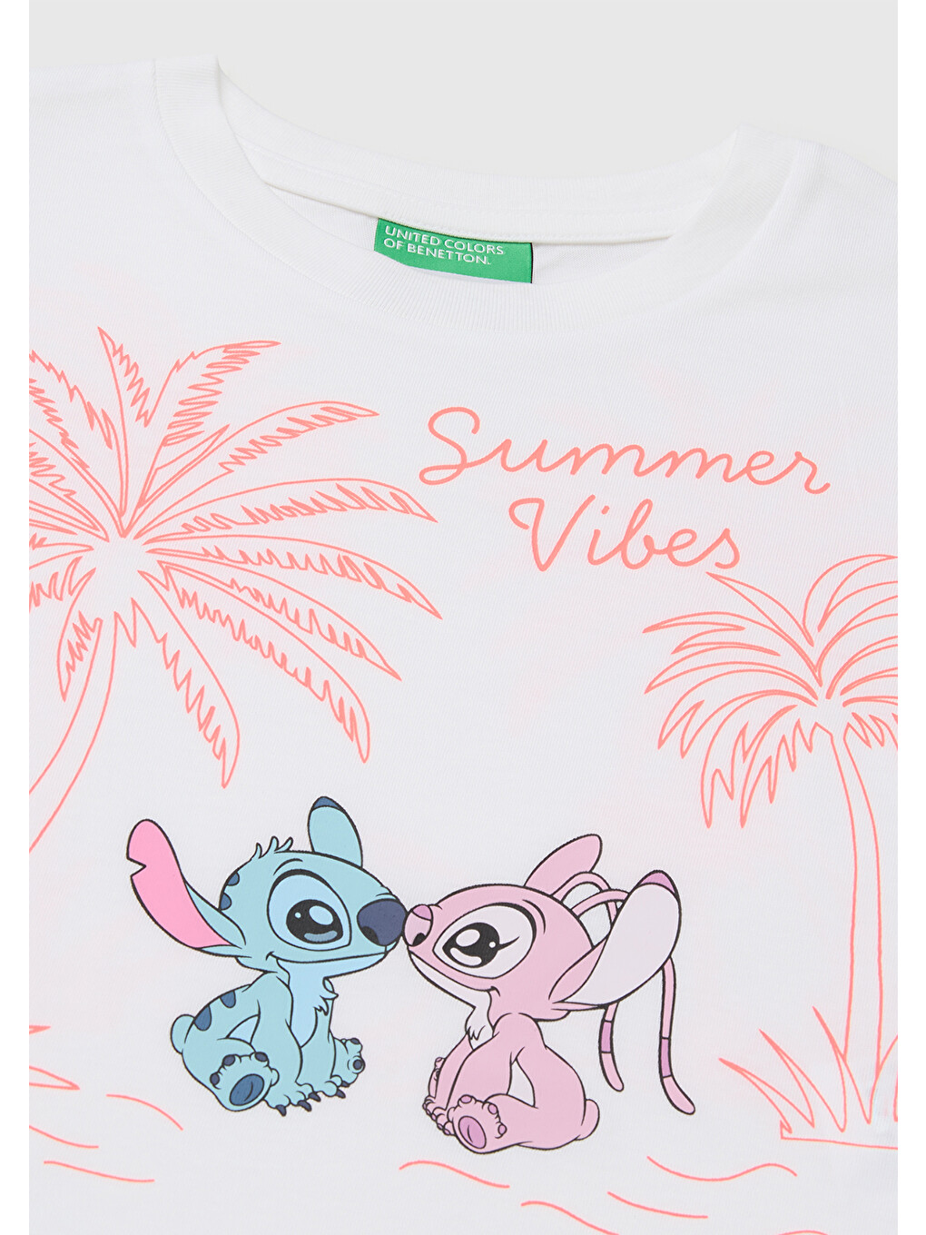 Kız Çocuk Beyaz Lilo & Stitch Baskı Detaylı Crop T-Shirt-2