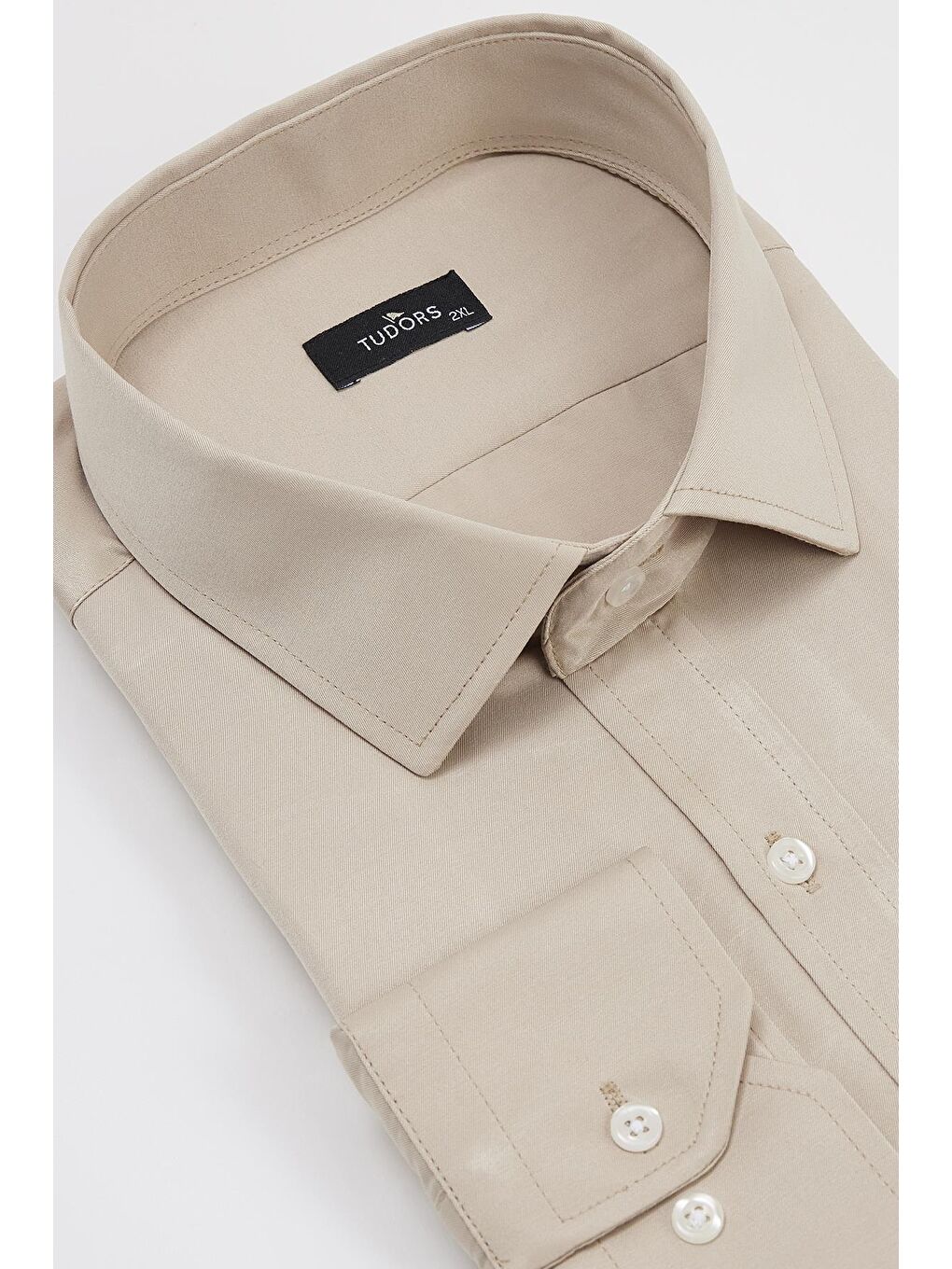 Bej Saten Erkek Büyük Beden Gömlek-1