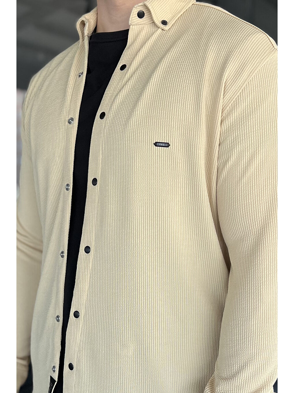 Sarı Erkek Uzun Kol Elastanlı Gömlek-3