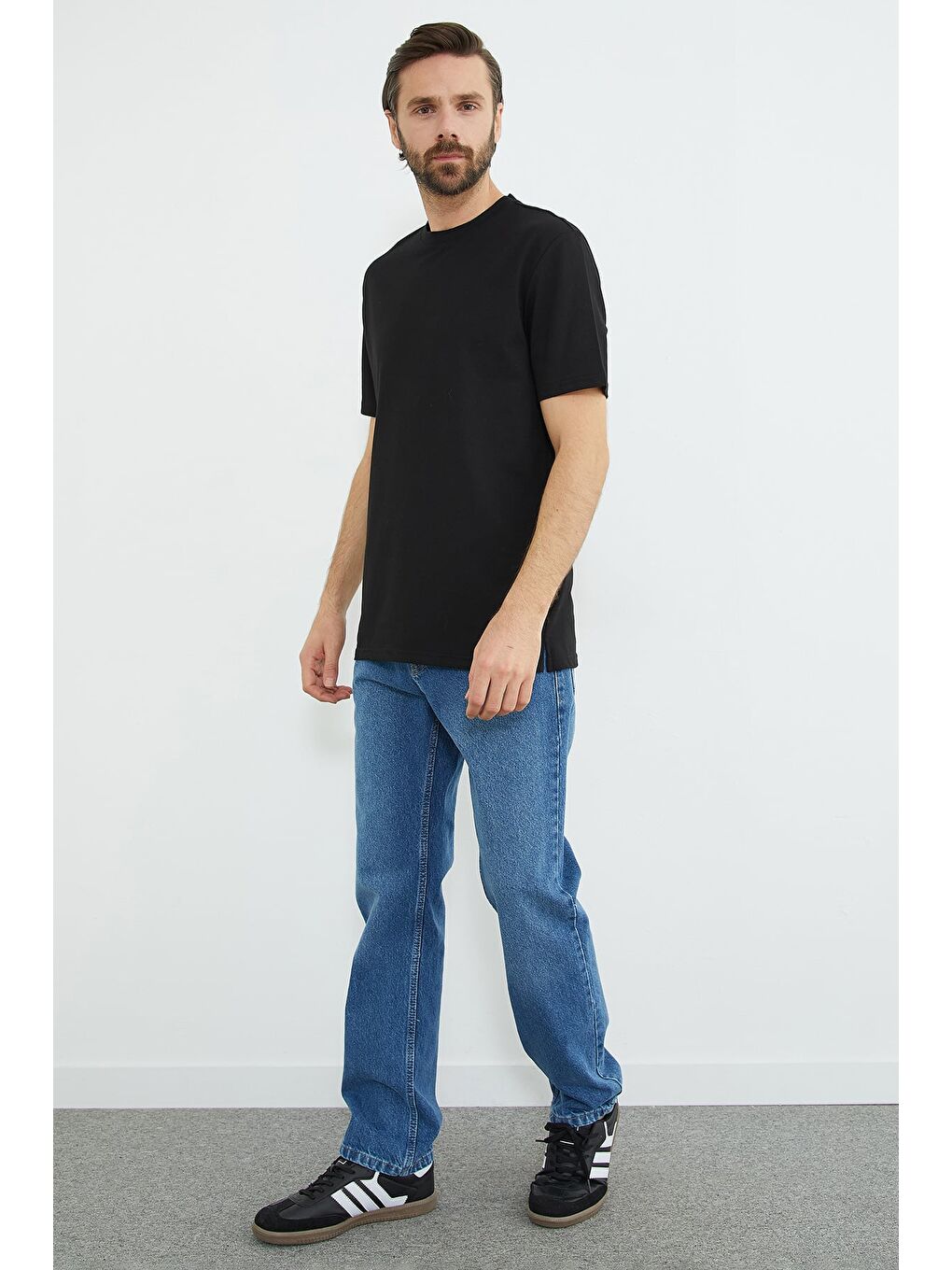 Siyah Oxford Kumaş Bisiklet Yaka Tişört-2