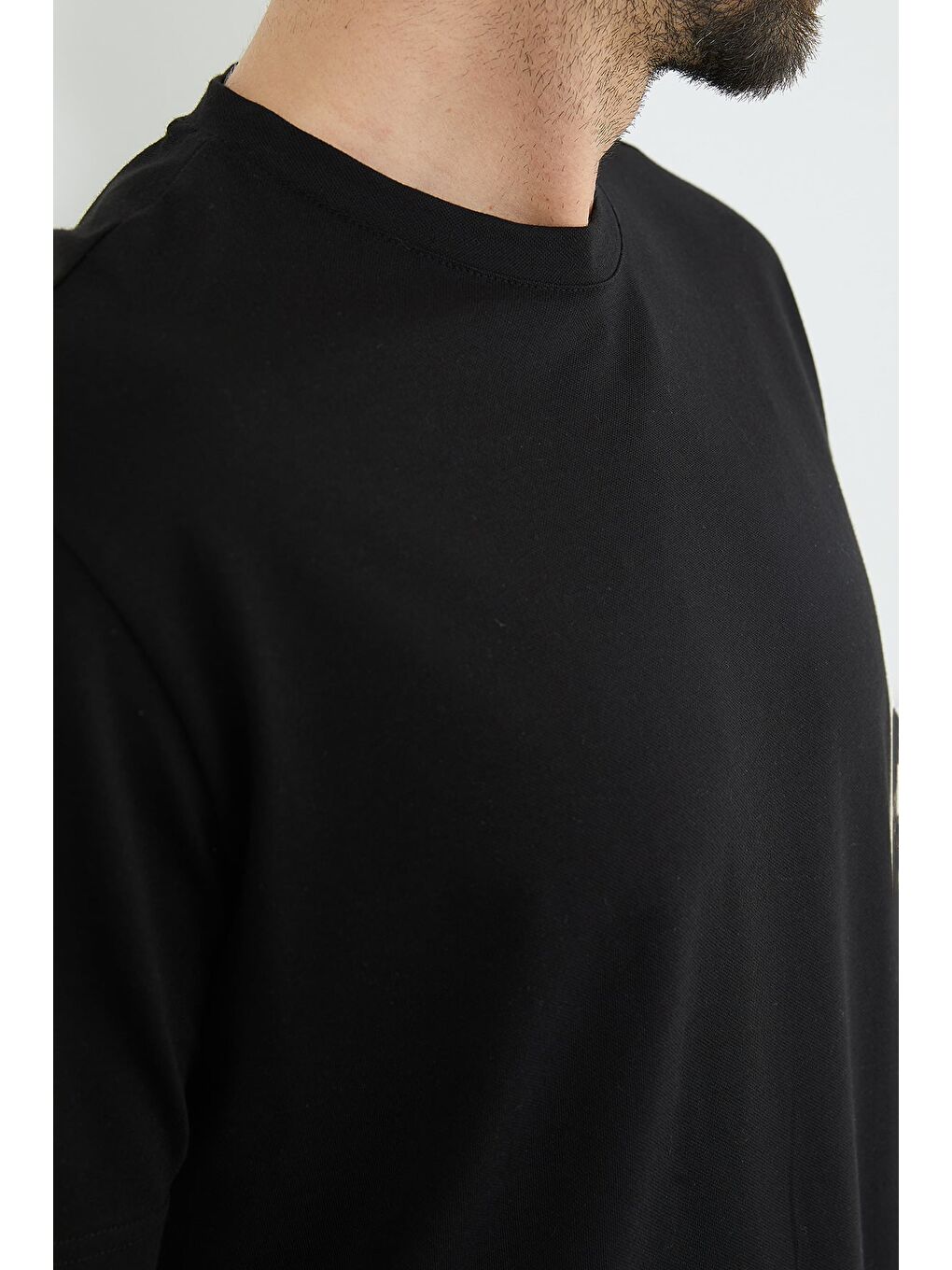 Siyah Oxford Kumaş Bisiklet Yaka Tişört-4