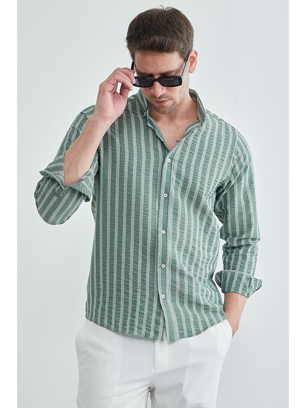 Yeşil Çizgili Jakarlı Gömlek-2