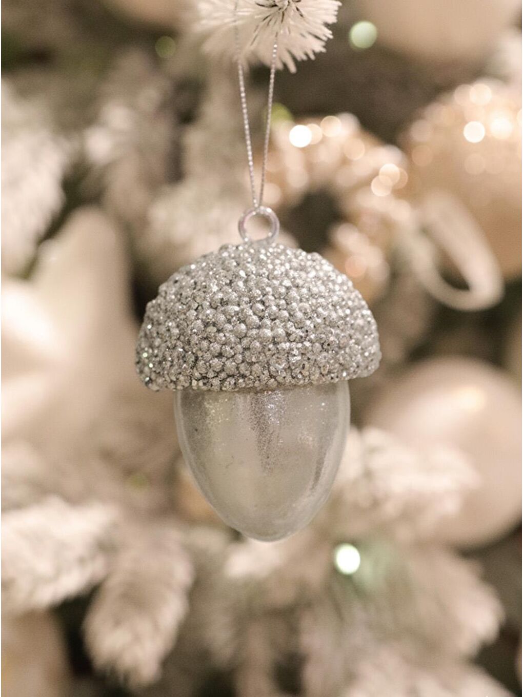 Gri Yılbaşı Ağaç Süsü Meşe Palamudu Asılabilir Lüks Dekoratif Süs Gümüş 10 cm