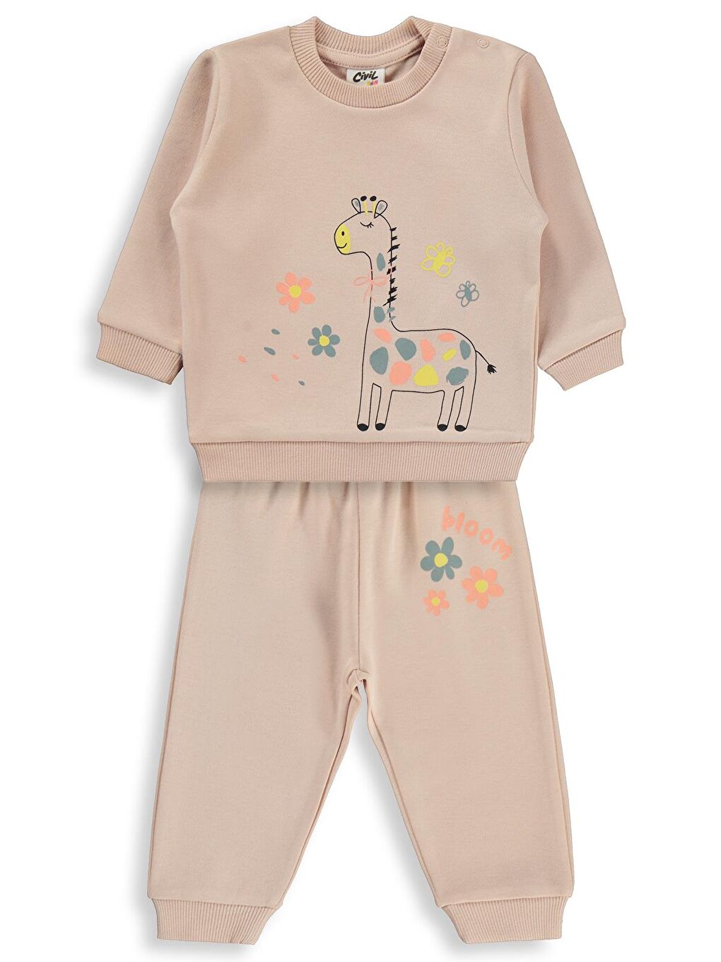 Pembe Baby Zürafa Baskılı 6-18 Ay Takım - Pudra 6-9 Ay