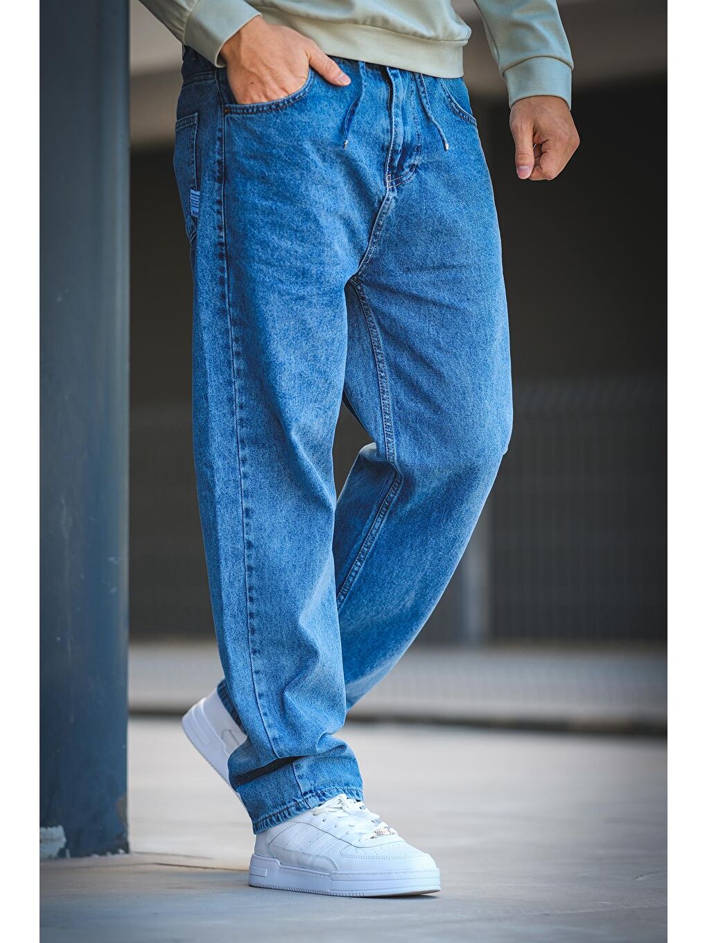 Mavi Reax 896 Beli Lastikli İpli Baggy Bol Kesim Jean Pantolon