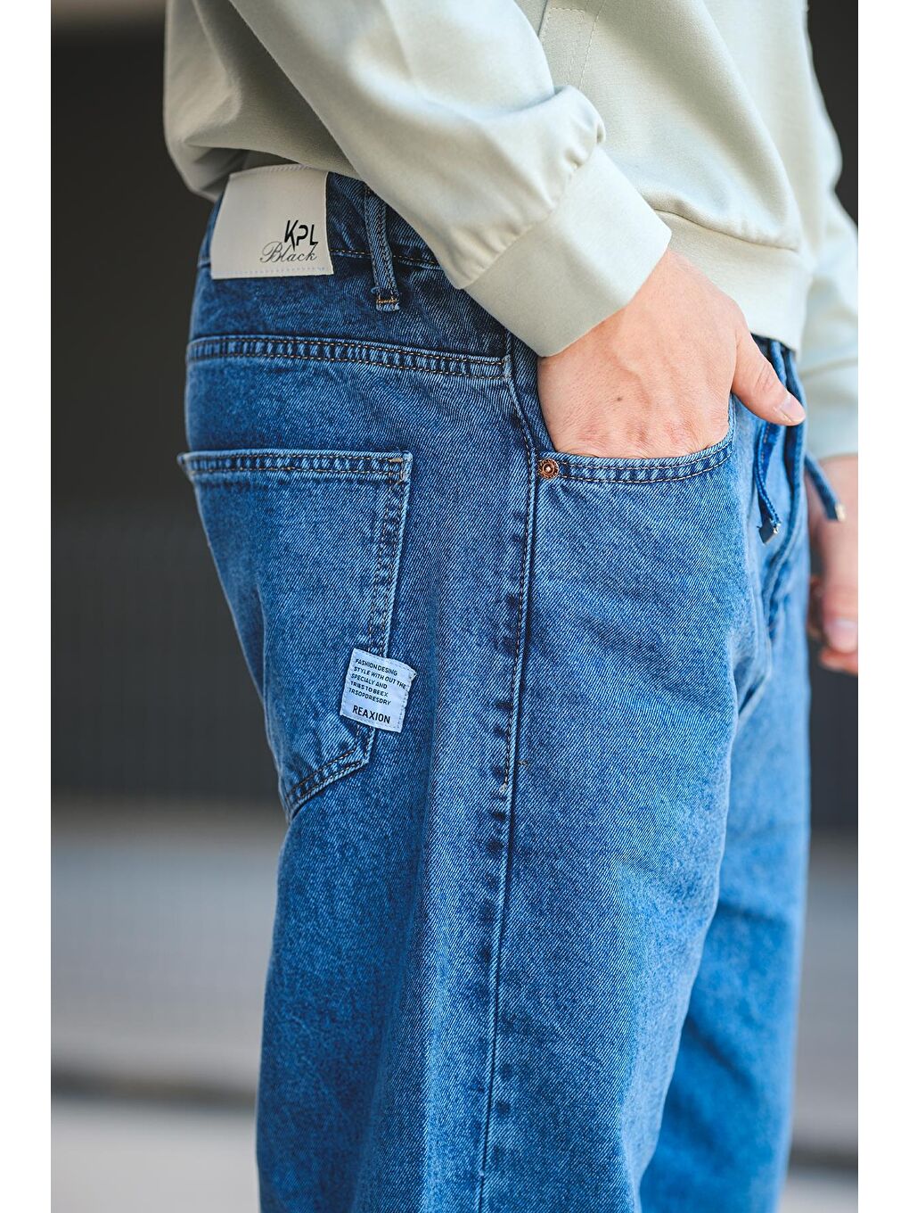 Mavi Reax 896 Beli Lastikli İpli Baggy Bol Kesim Jean Pantolon-1