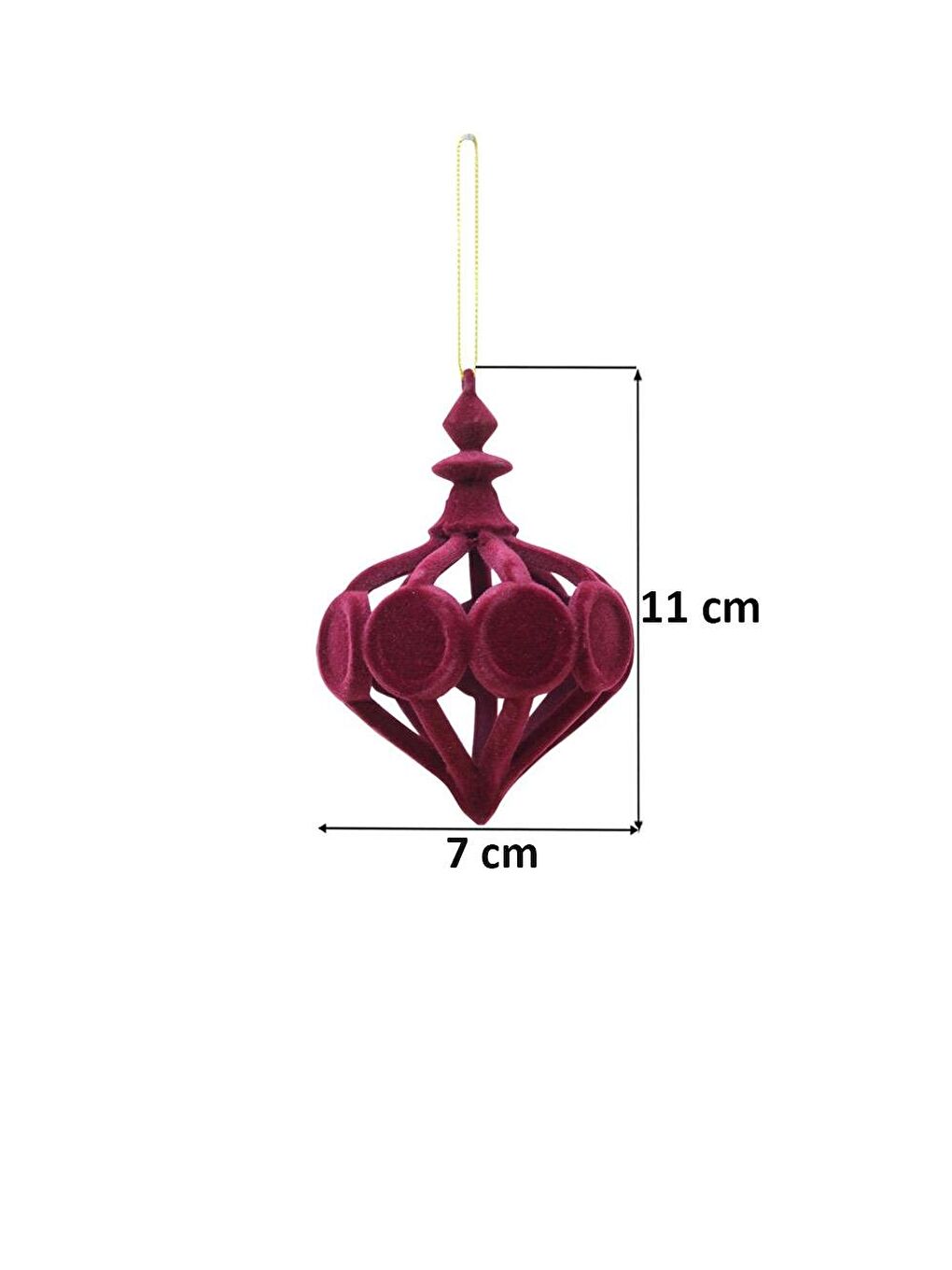 Yılbaşı Ağaç Süsü Kadife Damla Form Dekoratif Asılabilir Süs Bordo 11 cm-1