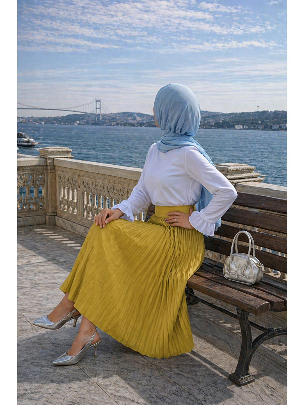 Kadın Premium Pileli F.Yeşil Uzun Tesettür Etek-4
