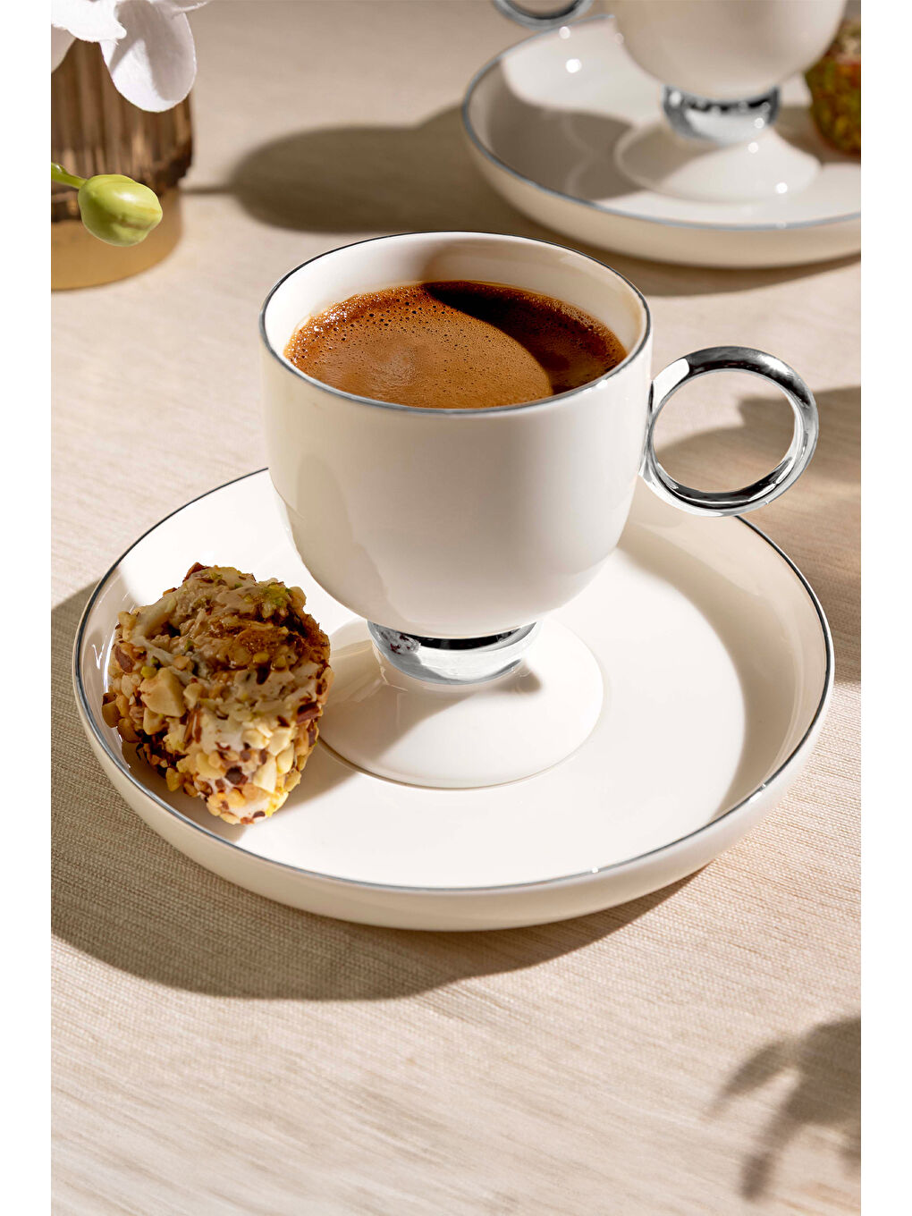 Gri Karmen 6 Kişilik 12 Parça Platin Porselen Kahve Fincan Takımı-2