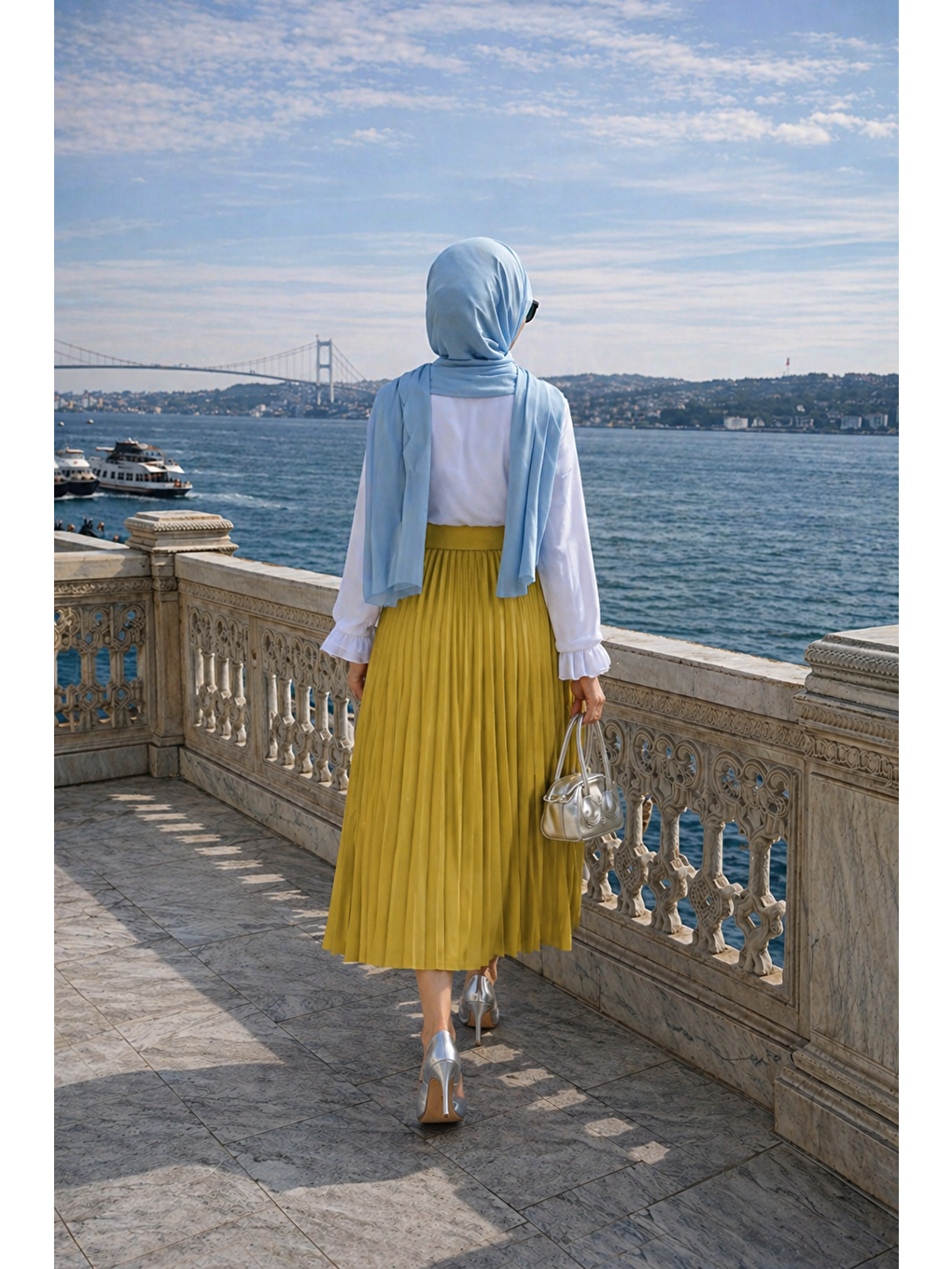 Kadın Premium Pileli F.Yeşil Uzun Tesettür Etek-5