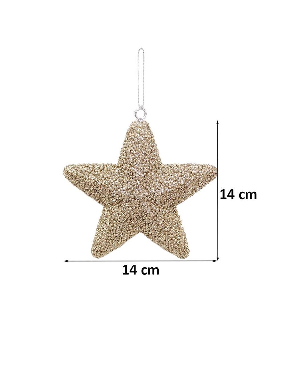 Kahverengi Yılbaşı Ağaç Süsü Kabartma Detaylı Simli Yıldız Dekoratif Süs Açık Krem 15 cm-1