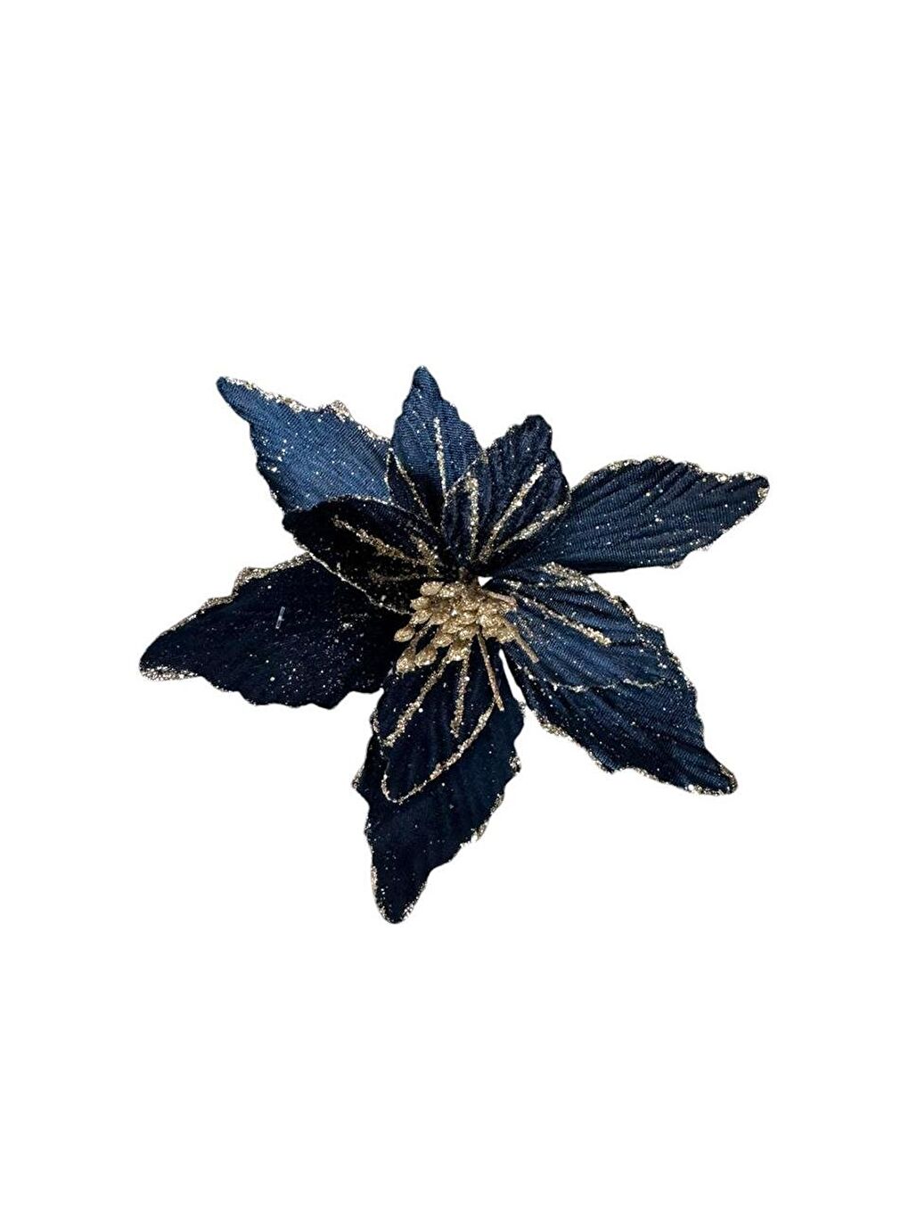 Yılbaşı Ağacı Dekor Süsü Simli Puansetya Atatürk Çiçeği Saks Mavi 20 cm-1