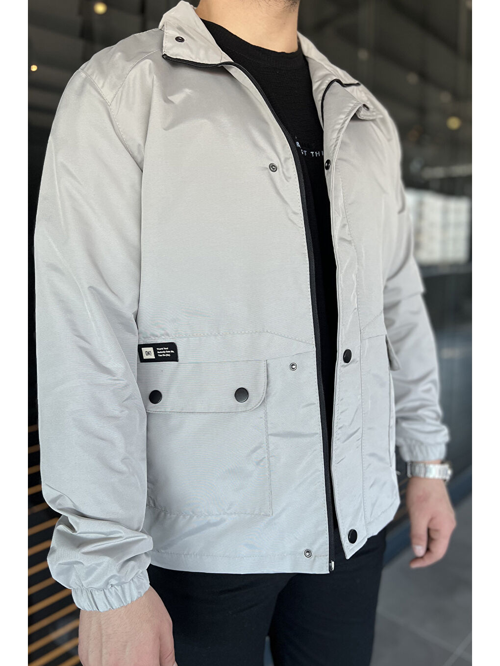 Bej Erkek Fermuarlı Ve Çıtçıtlı Çift Cepli Mevsimlik Mont-3