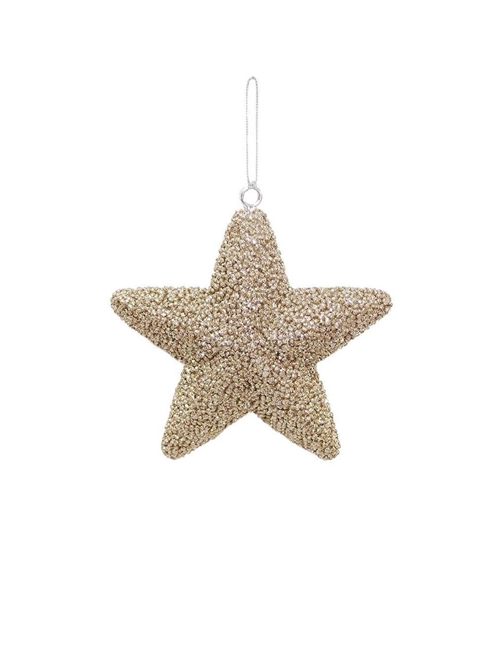 Kahverengi Yılbaşı Ağaç Süsü Kabartma Detaylı Simli Yıldız Dekoratif Süs Açık Krem 15 cm-2