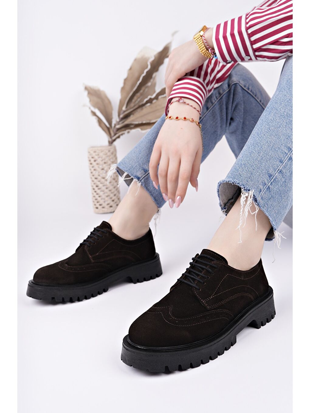 Muggo Sari AMOUR Kadın Bağcıklı Hakiki Deri Kalın Taban Günlük Casual Makosen Ayakkabı - 4