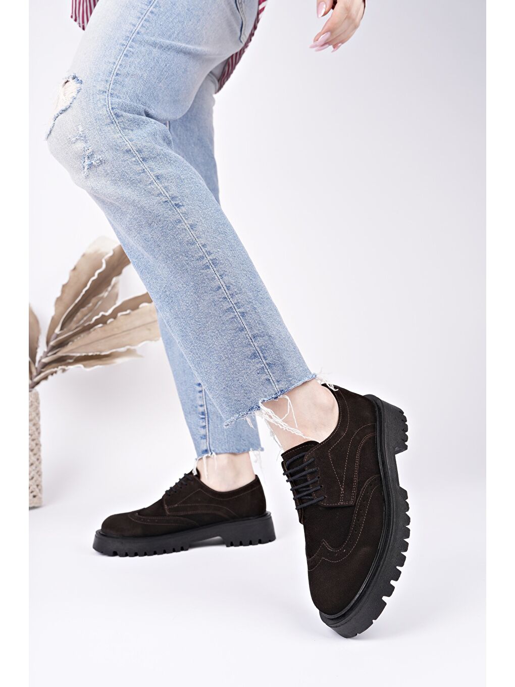 Muggo Sari AMOUR Kadın Bağcıklı Hakiki Deri Kalın Taban Günlük Casual Makosen Ayakkabı - 6