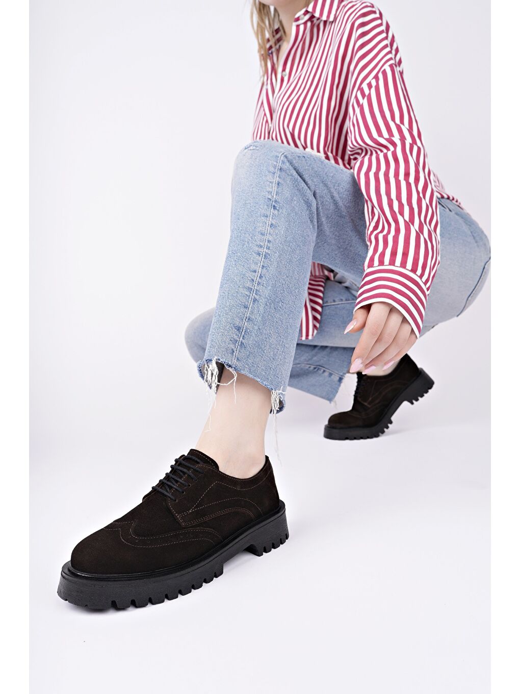 Muggo Sari AMOUR Kadın Bağcıklı Hakiki Deri Kalın Taban Günlük Casual Makosen Ayakkabı - 7