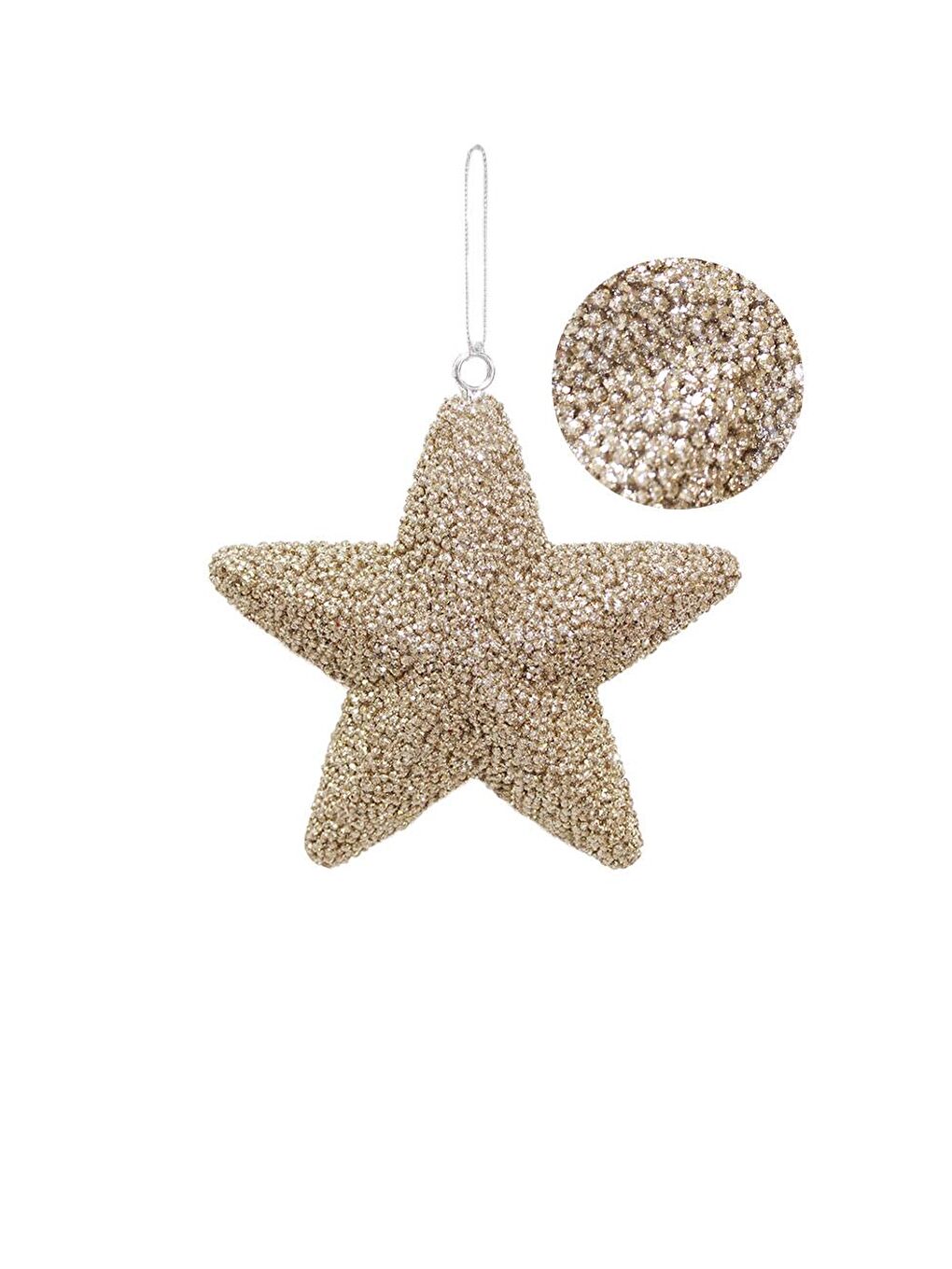 Kahverengi Yılbaşı Ağaç Süsü Kabartma Detaylı Simli Yıldız Dekoratif Süs Açık Krem 15 cm-3