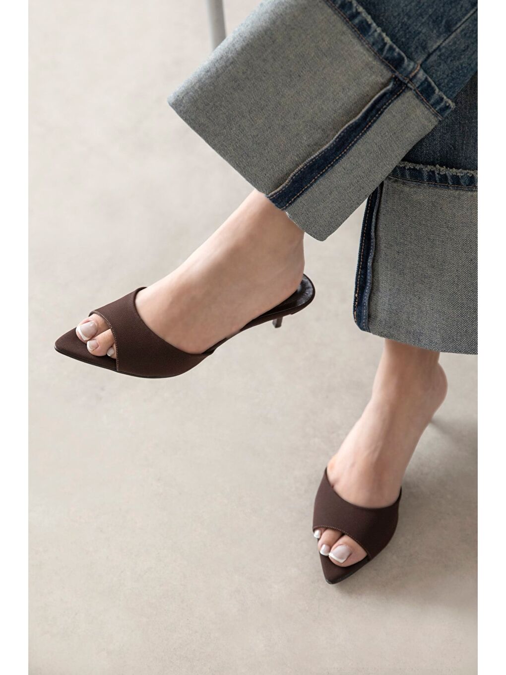 Kahverengi Randall Kadın Topuklu Kumaş Terlik Kahve-1