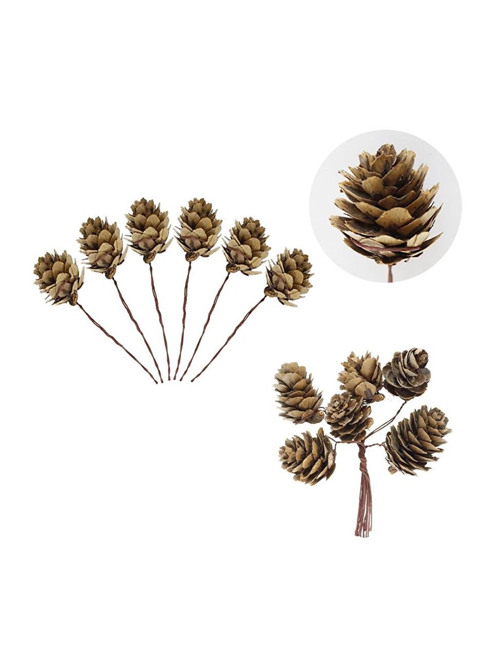 Kahverengi Yılbaşı Ağacı Süsleri Telli Mini Kozalak Dekoratif Çam Ağaç Süsü 12'li-1