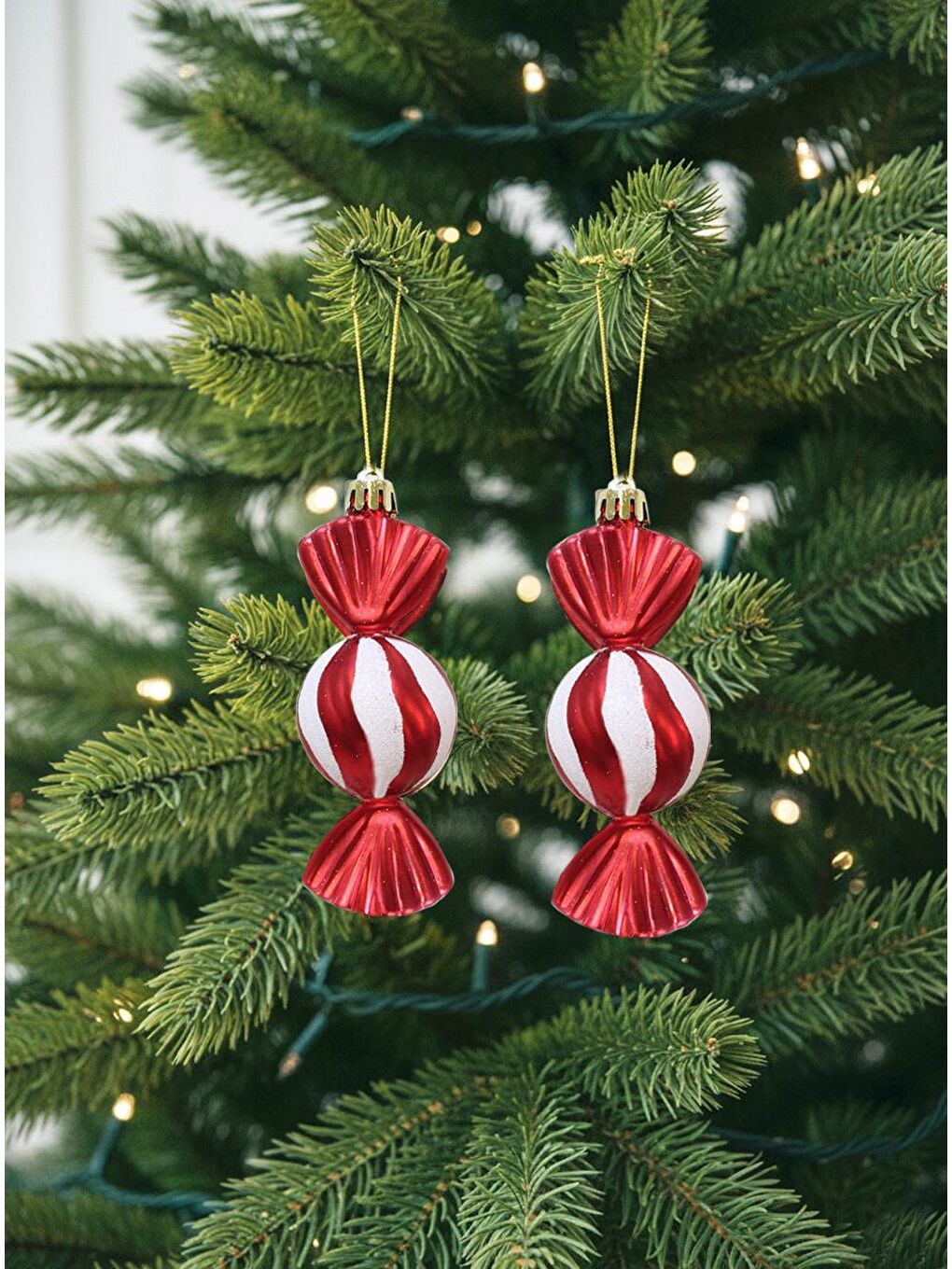 Yılbaşı Ağaç Süsü Kırmızı-Beyaz Şeker Figürlü 10 cm 2'li Set