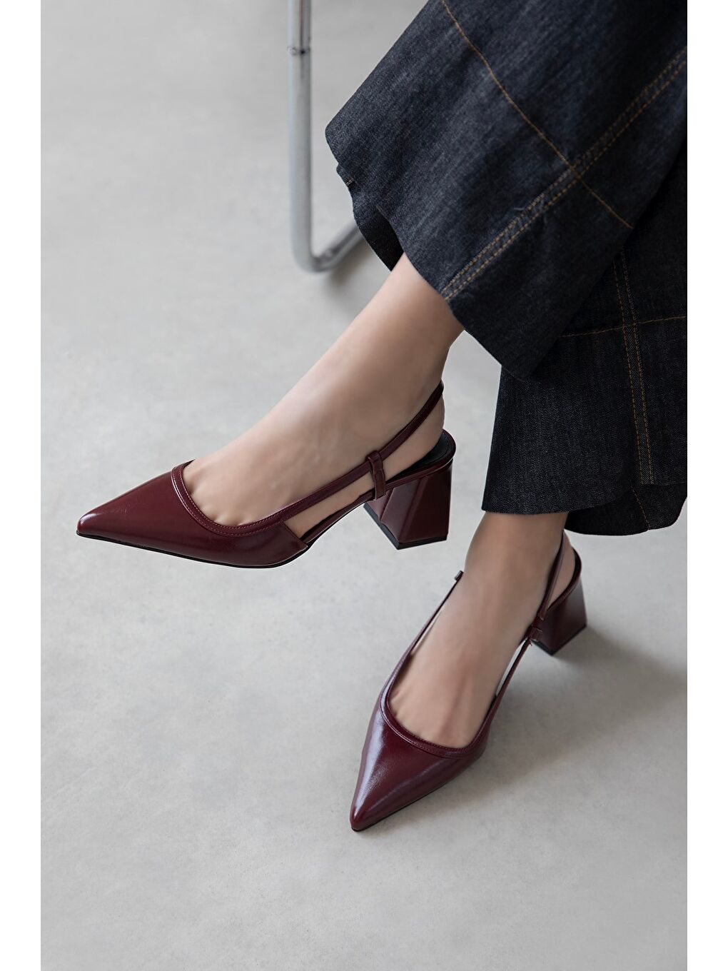 Karla Kadın Topuklu Kırışık Deri Ayakkabı Bordo