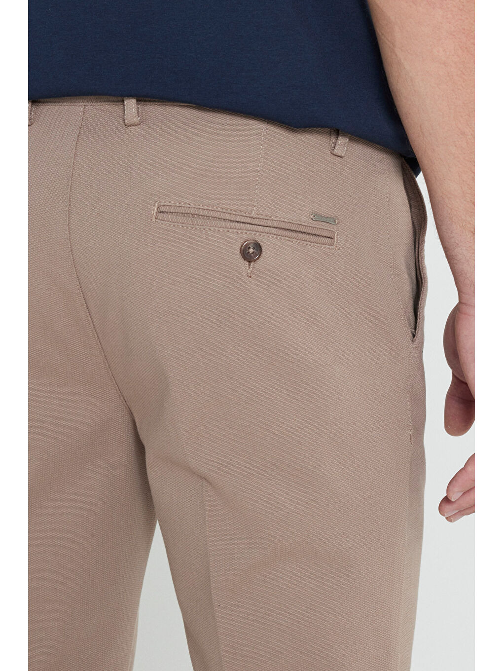 Erkek Bej Slim Fit Dar Kesim Yan Cepli Pamuklu Esnek Armürlü Pantolon-4