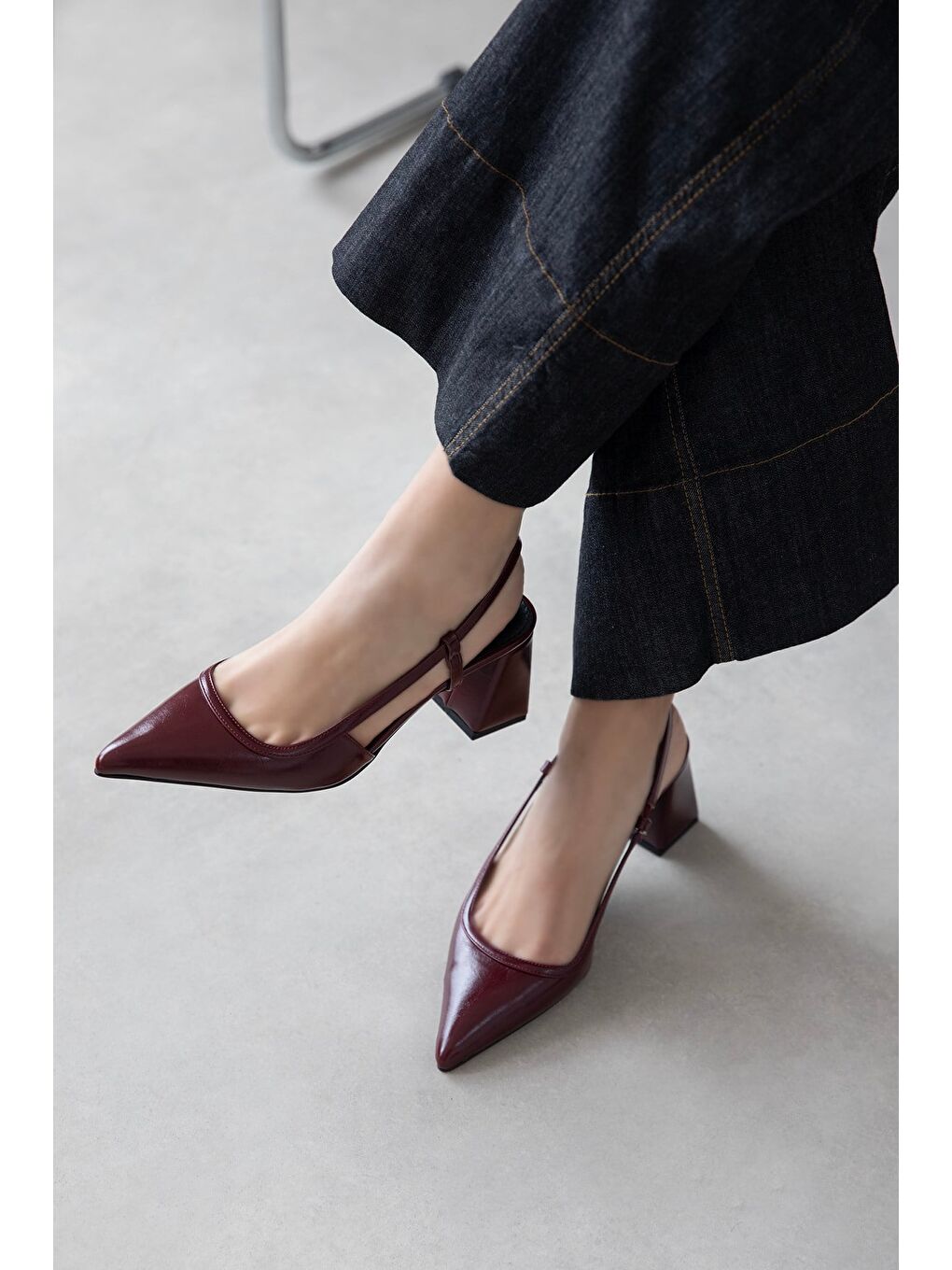 Karla Kadın Topuklu Kırışık Deri Ayakkabı Bordo-1