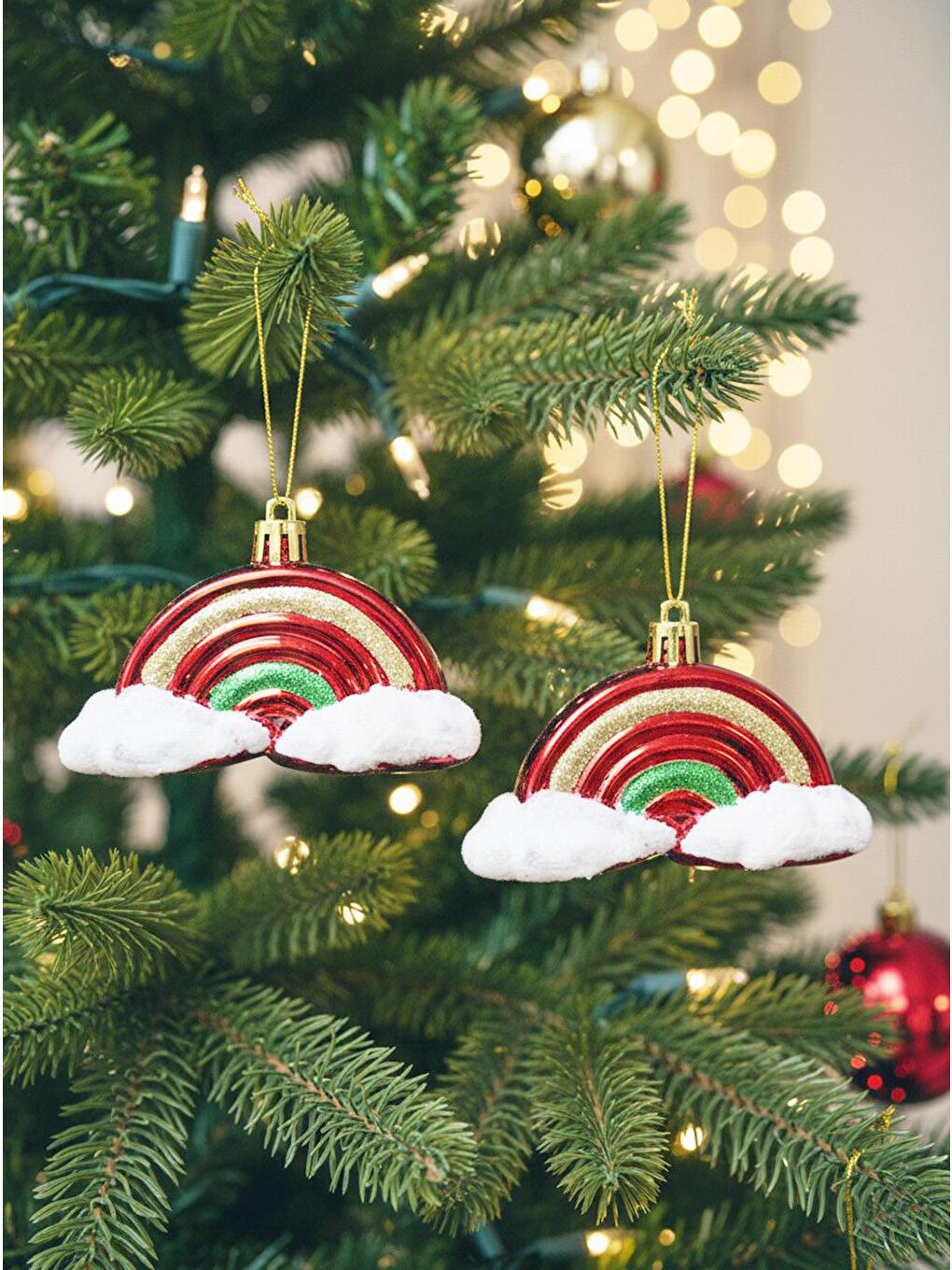 Yılbaşı Ağaç Süsü ve Bulut Figürlü Kırmızı 5 cm 2'li Set