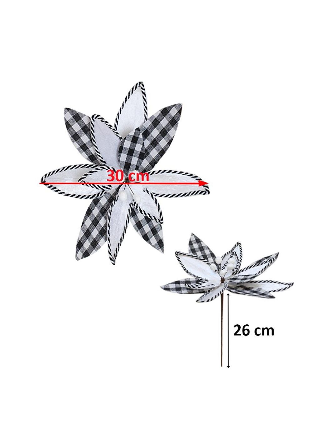 Yılbaşı Ağaç Süsü Ponsetya Atatürk Çiçeği Pötikare Desenli Beyaz 30 cm-1